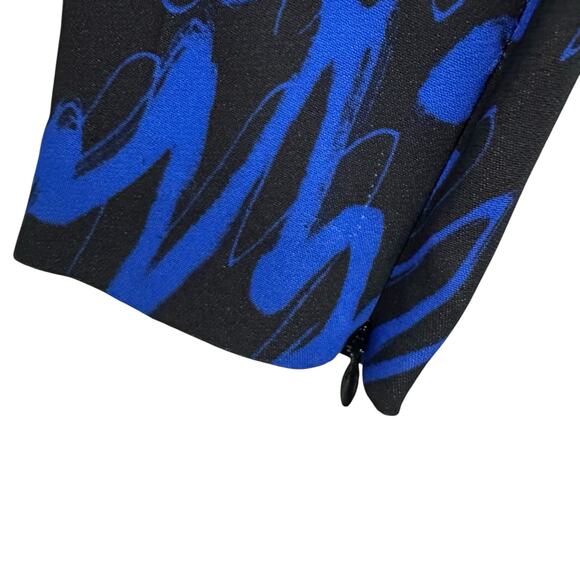 Milly Blue Black Print Long Sleeve Boat Neck Mini Shift Dress Womens 4 - Picture 5 of 7